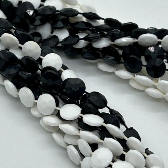Vintage Multi-Strand Black White Necklace 1970s Acrylic Bead Torsade Statement - Picture 10 of 16